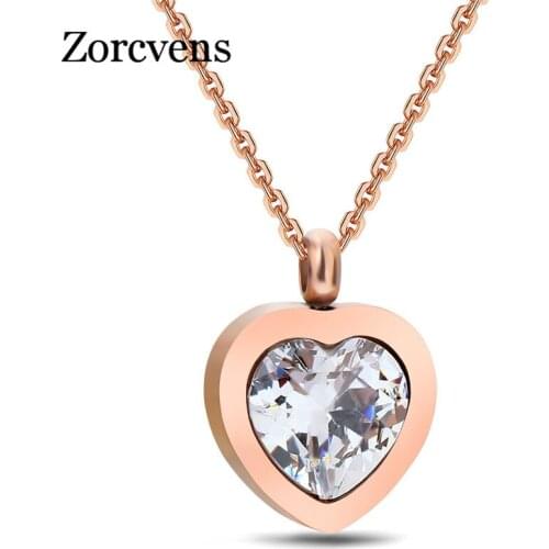 Modyle New Heart Pendant Rose Gold Stainless Steel Pendant Necklace With High Quality Cubic Zirconia Heart Necklace For Women
