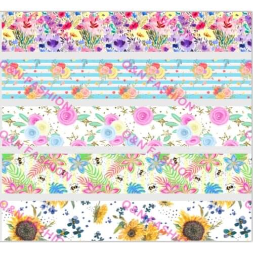 Q&N ribbon 50Yards 16mm-75mm flower sunflower Ribbons christmas decorations Printed grosgrain Gift wrapping DIY materials