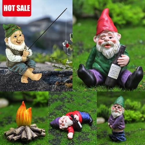 Mini Drunk Gnome Dwarfs Funny Resin Statue Cute Diy Bonsai Decoration For Desk Outdoor Fairy Micro Garden Sculpture Elf Decor