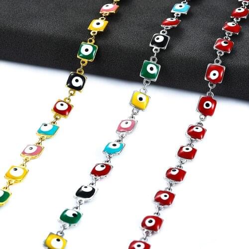 Fashion Width 8MM Stainless steel Gold Necklace Evil Eye Lucky Eye Bead Charms Women Chain Jewelry Fashion Available Bracelet