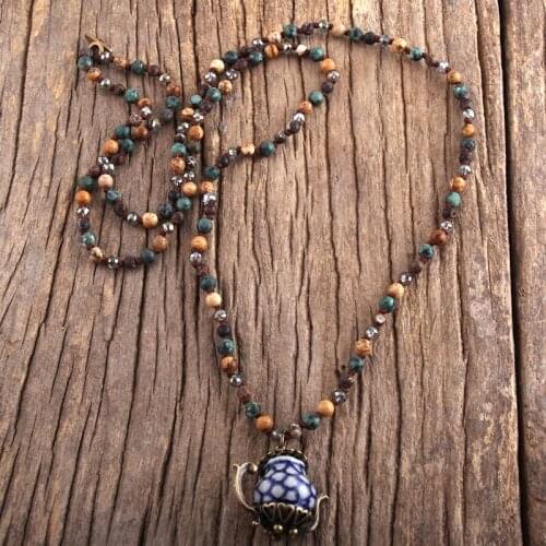 RH Fashion Boho Jewelry 4mm Natural Stones Porcelain Teaport Pendant Necklaces Gift