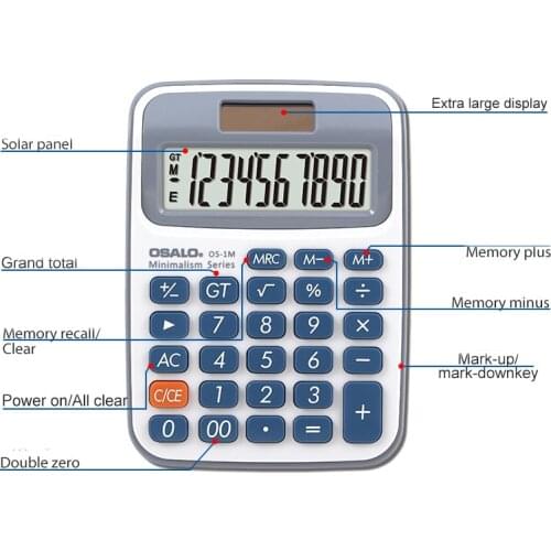 Desktop Calculator Handheld Mini Primary School Student Solar Dual Power 10 Digit Display Abs Plastic Material Os-1m Computer
