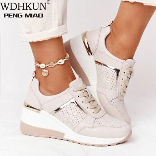 New Women Sneakers Lace-Up Wedge Sports Shoes Womens Vulcanized Shoes Casual Platform Ladies Sneakers Comfy Females Shoes