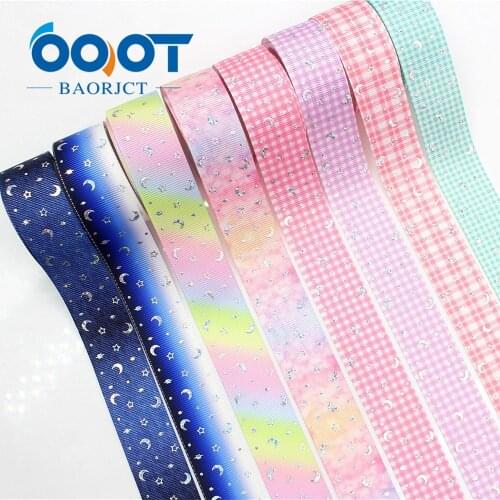 OOOT BAORJCT G-18604-319 Shiny Star Moon Laser Silver Grosgrain Ribbon 25 mm 10 yards DIY Ribbon Birthday Wedding Decoration