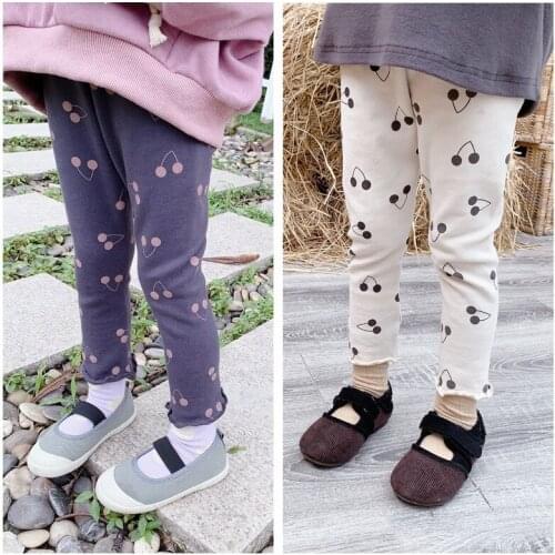 Autumn Baby Girls Leggings Fashion Elastic Waist Cherry Print Skinny Pants For Girl Toddler Kids Trousers Leggings New Style
