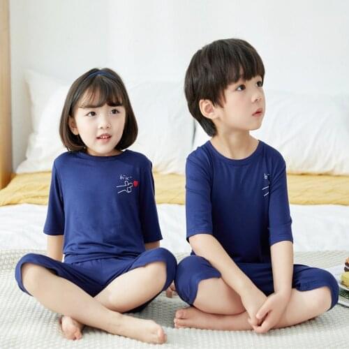 Solid Color Kids Pajamas Suit Summer Skin-Friendly Childrens Sleepwear Girls Set Cotton Short Sleeve Half Pants Pyjamas Suits