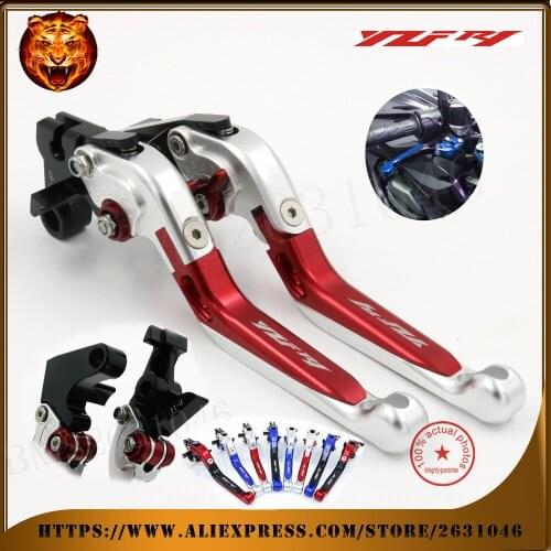 For YAMAHA YZFR1 YZF-R1 1999 2000 2001 Silver+Red Motorcycle Adjustable Foldable Extendable Brake Clutch Lever Logo YZF R1