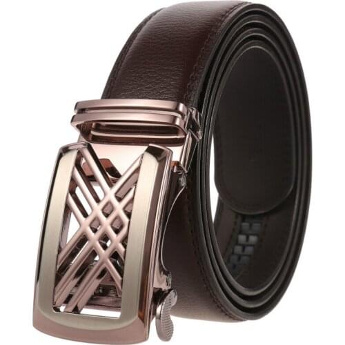 New Brand Fashion Automatic Buckle Black Genuine Leather Belt Mens Belts Cow Leather Belts for Men 3.5cm Width LY136-1626-1