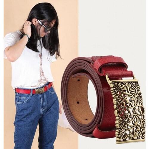 Genuine Leather Belts For Women Smooth Buckle Black Designer Adult Casual Openwork carving Luxury Belt High Quality Fashion 2018