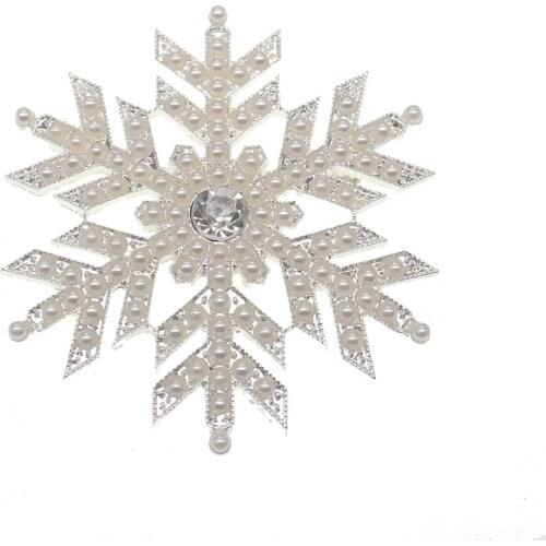50pcs/lot Silver-Tone Christmas Winter Pearl Snowflake Flower Brooch pin