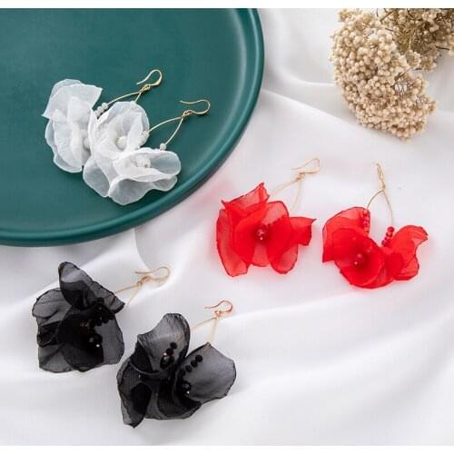 Italy Hoop Earrings Colorful Fabric Red Flower Peony Rose Metal Earring Handmade Leaf Ear Stud Fabric Artwork Women Earrings Gi