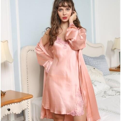 Falaishuka Silk Pajamas Womens Nightgown Suspenders Two-Piece Suit Silkworm Silk Home Wear S5522