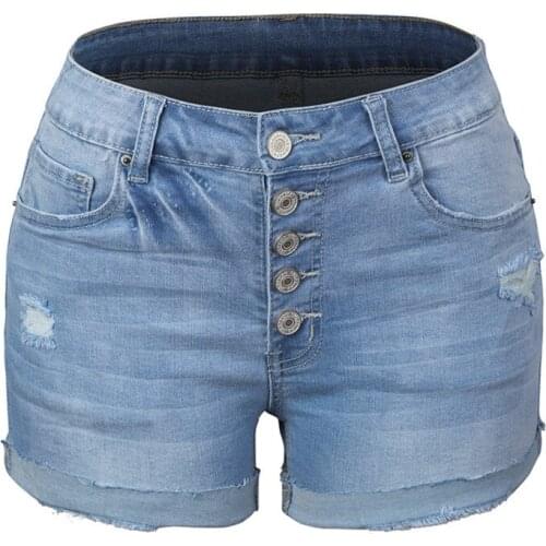 Quanss 2021 New Fashion Hot Pants Stretch Denim Shorts Womens High Waist Mini Jeans Summer Hole Streetwear Casual Hotpants