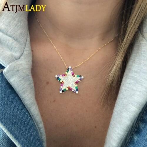 Sparking bling CZ star Pendant necklaces for women colorful rainbow cz star starburst geometric trendy boho fashion jewelry
