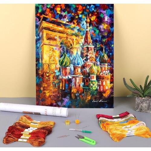 From Paris To Moscow Printed Fabric 11CT Cross-Stitch Patterns Embroidery DMC Threads Handmade Painting Needlework Needle