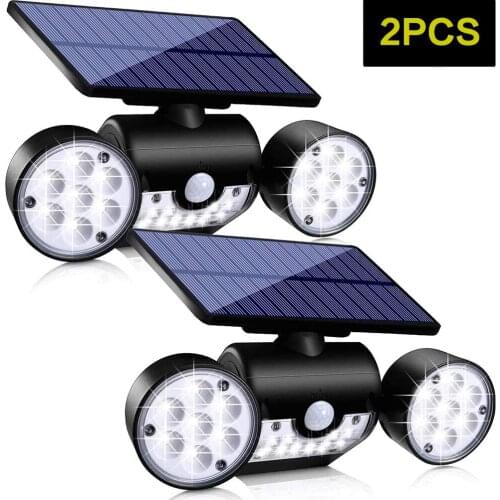 30 LED Solar Lights Outdoor Security Lights Motion Sensor Dual Head Spotlights Floor Lamp IP65 for Front Door Yard Garden Garage
