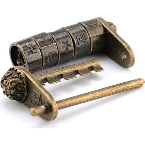 Antique Bronze Chinese Password Padlock Zinc Alloy Vintage Jewelry Box Lock Keyed Padlock For Door Closet Suitcase