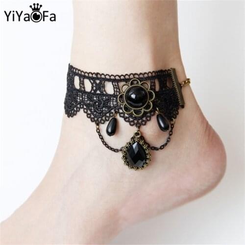 YiYaoFa Handmade Gothic Jewelry Vintage White Lace Womens Anklets DIY Belt Gift Women Summer Accessories Foot Jewelry FL-32