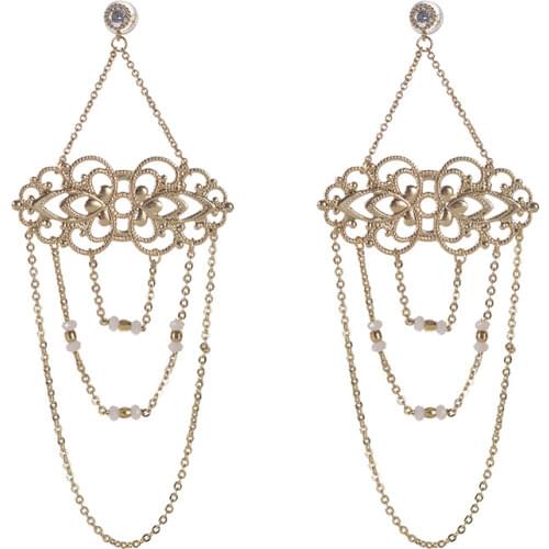 Fashion jewelry 2021 Exaggerated metal earrings long gold plated Chain Ear Rings Vintage Palace Style layered earrings long