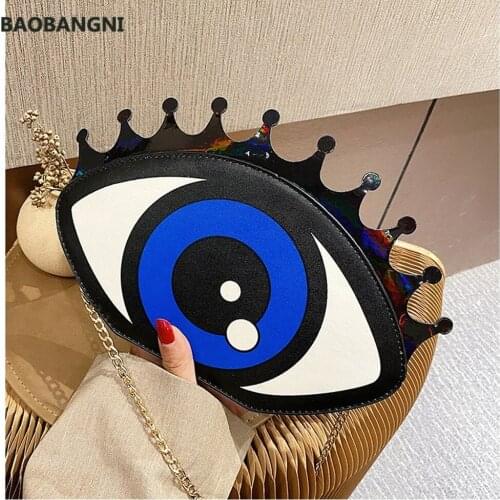 Women Small Shoulder Bag Eye Shape Fashion PU Leather Chain Bags Mini Shoulder Bag Ladies Crossbody Messenger Bag purse