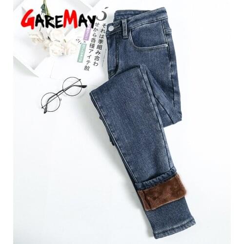 Womens Pants 2020 Winter Warm Elastic Plus Size Pencil Pants Stretch Vintage High Waist Denim Jeans Womens