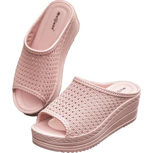 Summer Women Casual Slippers Hollow Out Breathable Platform Wedge Peep Toe Thick Sole Outdoor Slides Height Increasing Shoes
