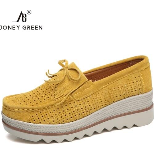 Brand 2020 Autumn Women Flat Platform Shoes Women Sneakers Tassel Cutout Leather Suede Slip On Shoes Creepers Moccasins Ladies