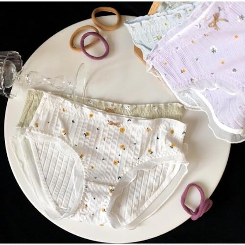 Sweet Cotton Small Floral Pastoral Style Girl Underwear High Elastic Mid-waist Comfortable Breathable Briefs for Ladies Panties
