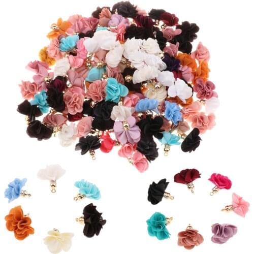 100pcs Floral Fabric Cloth Pendants Tassel Charms DIY Earrings