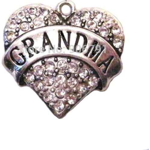100pcs a lot rhodium plated fashion Grandma Crystal Heart Family Pendant(A100047-1)
