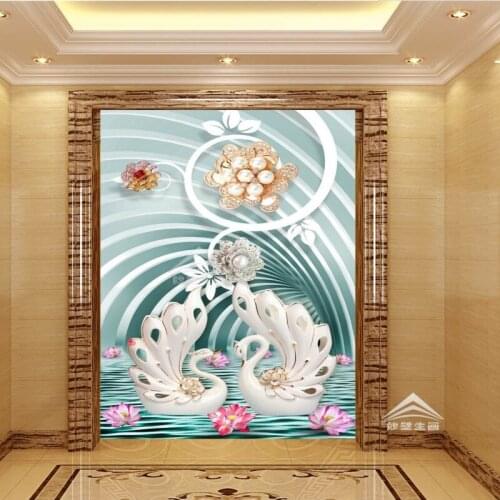 3D photo wallpaper 3D wallpaper European Swan Jewelry Collection entrance TV background wall mural custom lobby wallpaper