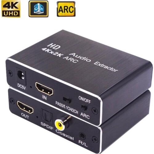4K*2K HD Audio Extractor 5.1CH/2CH ARC HD Audio Splitter HD To HD Optical TOSLINK SPDIF R/L Converter For HDTV Speaker