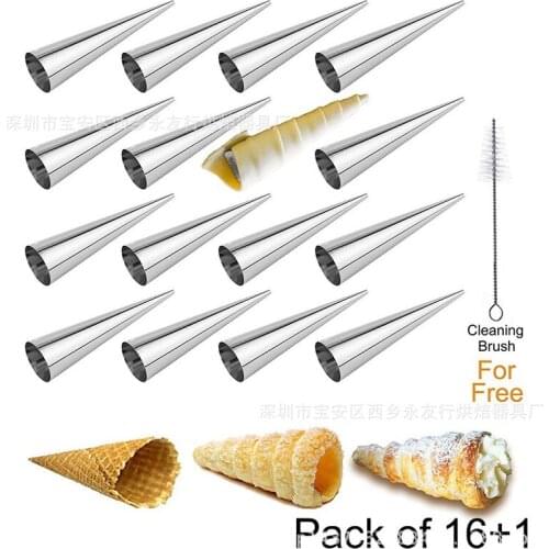 5-30 Pcs Stainless Steel Ice Cream Crispy Mould Non-stick Cream Horn Danish Pastry Mold Roll Croissant Baking Mold Tools