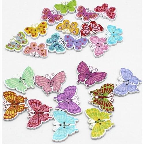 50pcs Mixed Butterfly Wooden Buttons For Crafts DIY Sewing Decorative Needlework Scrapbooking DIY Accessories