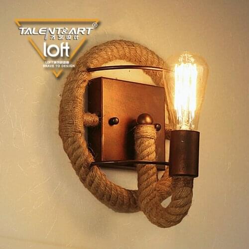 American Retro Hanging Wall Lamp Bedroom Stairs Aisle Wrought Iron Hemp Rope Twine Wall Lamp
