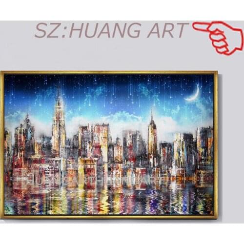 Large abstract architecture hand-painted murals City Building Oil Painting Modular Custom Picture Home Decorate Poster Wall Art