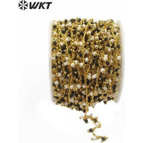 WT-RBC125 WKT Multi Black White Crystal Beads Gold Electroplated Wire Wrapped Tiny Bead Rosary Chain For Women Stylish Jewelry