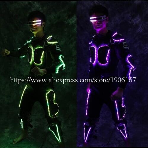 Colorful RGB LED Luminous Robot Suit With Led Glasses Illuminated Growing Light Robot Costume Party Clothes Stage Flashing Props
