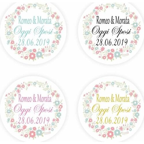 DouxArt 100pcs Stickers Personalized Favors Oggi Sposi, 40mm Garland Favors Wedding Just Married Communion Label Envelopes V910