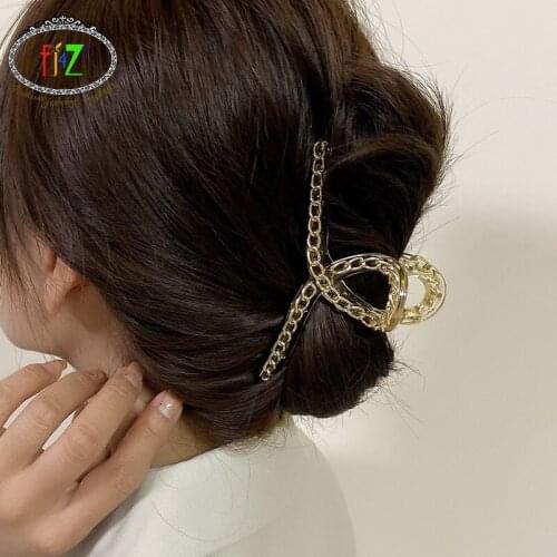 F.J4Z 2021 Trend Hair Claws for Women Ins Hot Big Hair Clips Acrylic VS Metal Chain Top Hair Jewelry Accessories Dropship