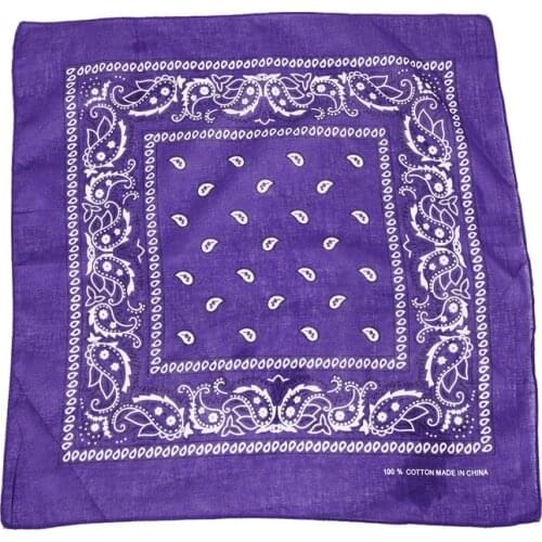 Purple bandana scarf with square black white paisley pattern on both sides (Purple)