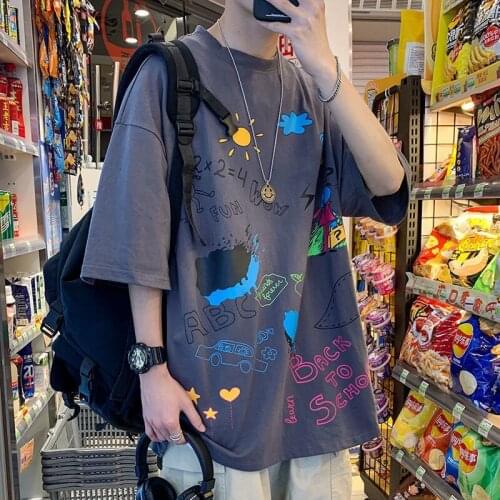 O-neck Graffic T Shirt Men Harajuku Loose Tops Streetwear Casual Half Sleeve Funny Tops Summer Cool High Street Hip Hop Tshirt