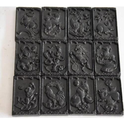 Hongshan culture archaize black iron meteorite twelve zodiac amulet statue