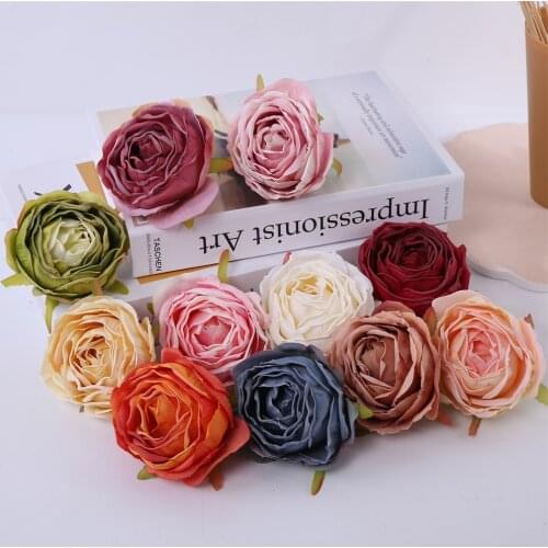2Pcs 6Cm Artificial Silk Rose Flowers Head DIY Christmas Wedding Wreath Headwear Home Flower Wall Decor New Year Scrapbook Gifts