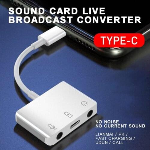 2 in 1 3.5mm USB Type C Audio Earphone Converter Type-C AUX Headphones Live Sound Card Adapter Splitter Extension Cable