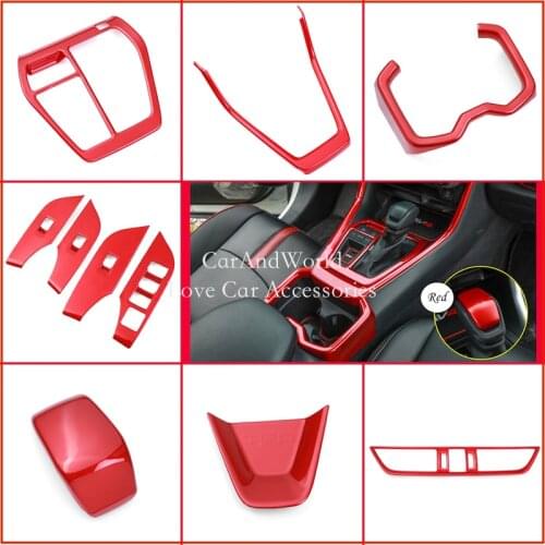 Car Interior Red Chrome Decoration Accessories For 2019 2020 Toyota RAV4 Armrest Console Strips Water Cup Cover Air Vent Trims