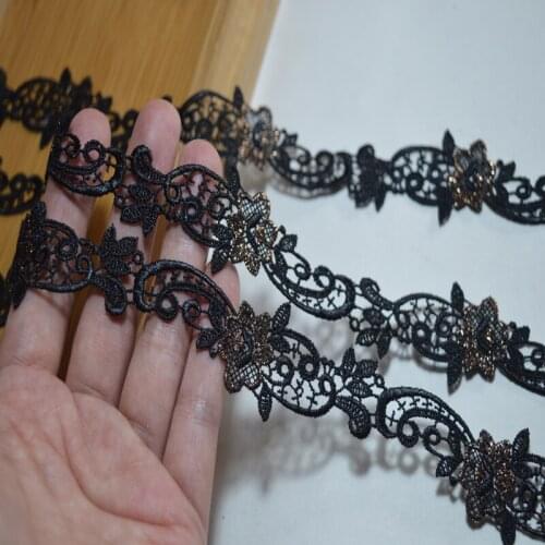 Lace 15yds/lot black Venise Lace beautiful gold floral Trim with Design for Wedding Bridal,Garment Decoration17112512