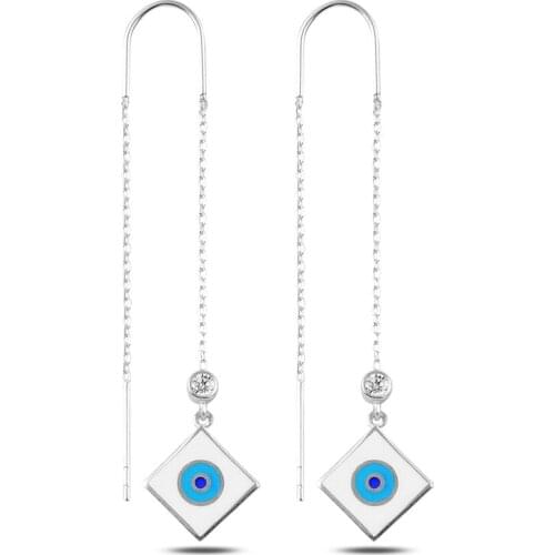 KUTAYDAN Zircon Cubic Zirconia and Cabochons Square Eye Japanese Earrings 925 Sterling Silver