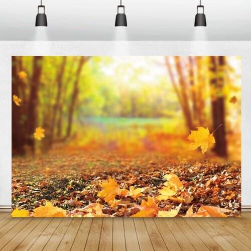 Laeacco Autumn Light Bokeh Forest Background For Photography Fallling Maple Leaves Child Family Shoot Photo Backdrop Photocall