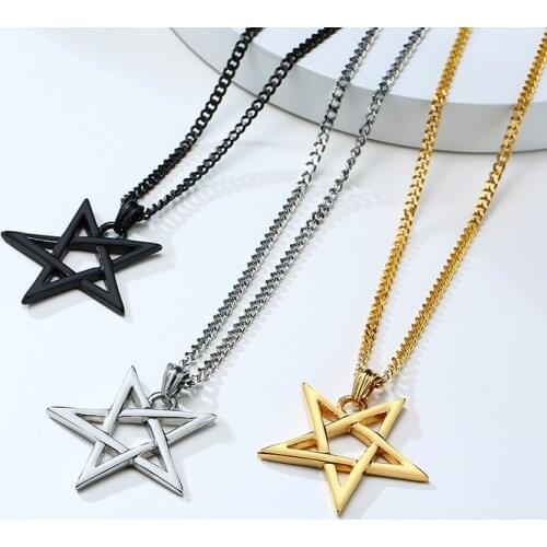 Minimalist Stainless Steel Inverted Pentacle Necklaces for Women, Gothic Occult Devil Satanic Male Pendant Collar Jewelry